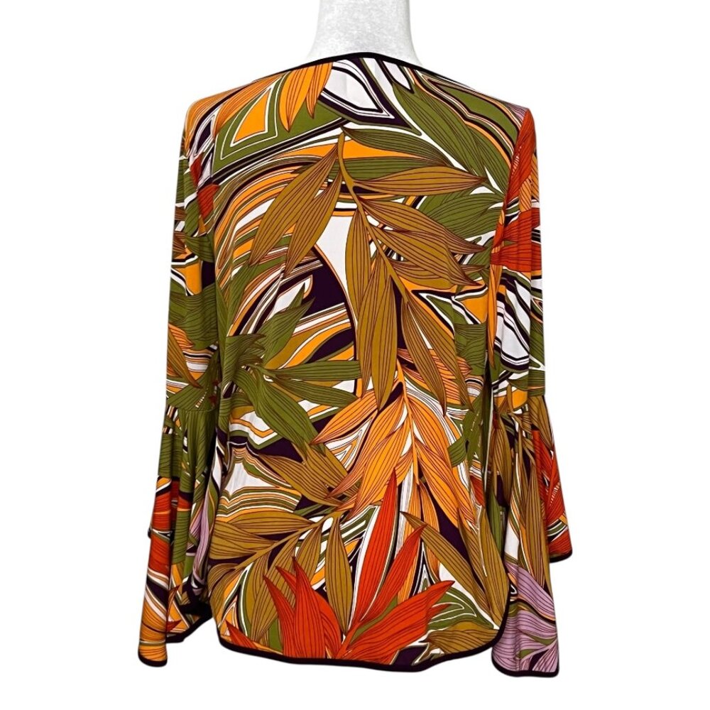 Coco Bianco 2pc Set M Bell Sleeve Top Wide Leg Pants Bold Leaft Print USA Made - Picture 3 of 9